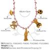 Pink rope bear strawberry necklace butterfly love diamond set sweet and cool niche neck chain bracelet set