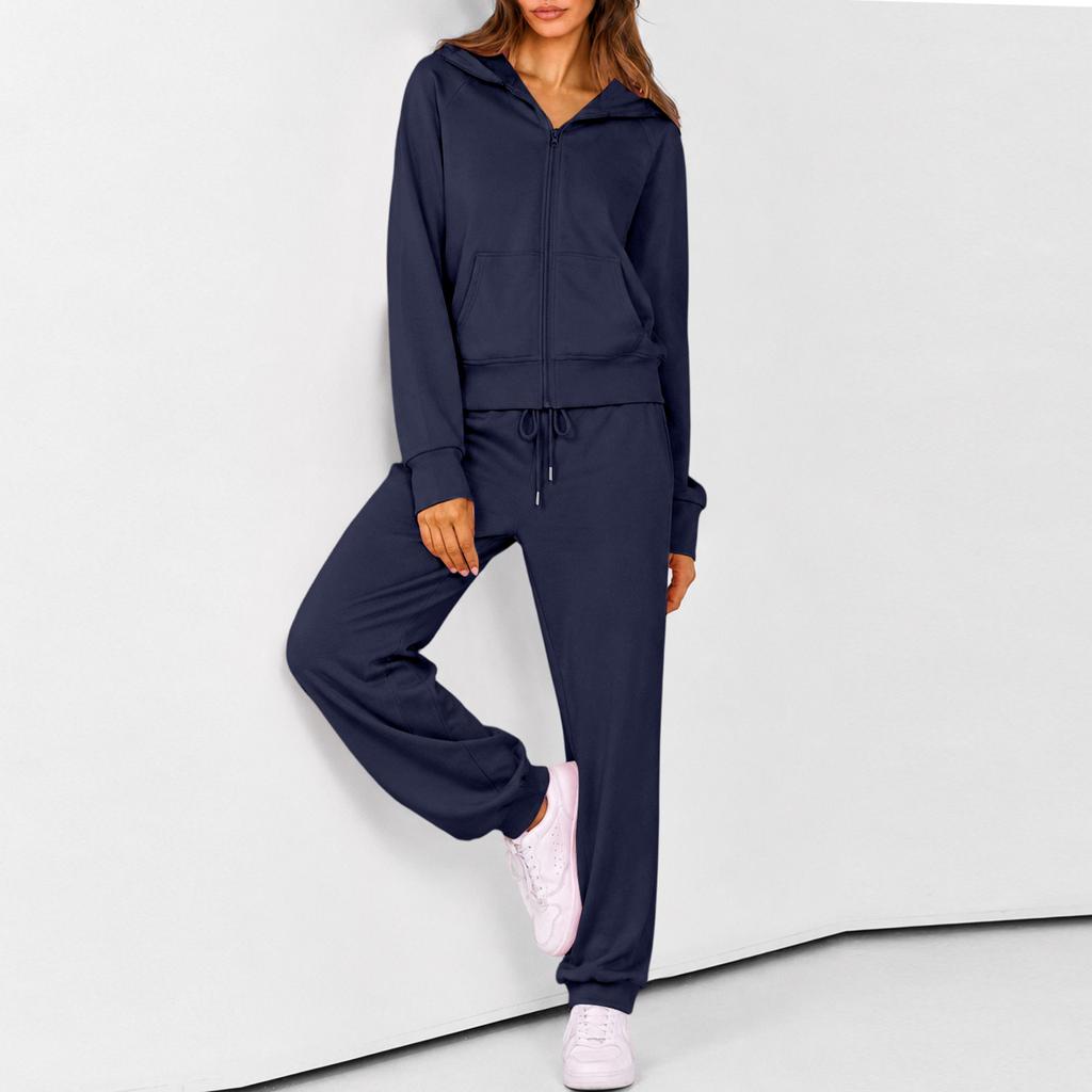 Women's Zip Up Hoodie and Jogger Set - Casual Two Piece Track Suit with Color for Activewear