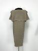 Solid Color Short Sleeve Maxi Dress with Shawl, Striped Plus Size Polo Collar Knitted Dress