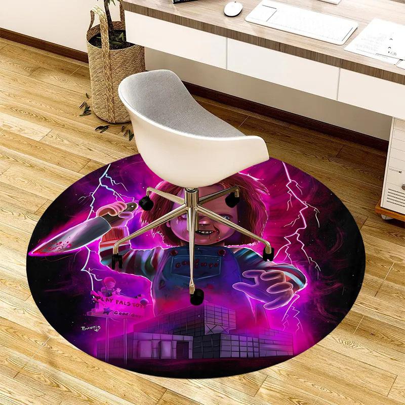 1pc Chucky, Horror Round Carpet, Made of Polyester,Perfect for Decorating Office Chairs, Living Rooms,fplt309