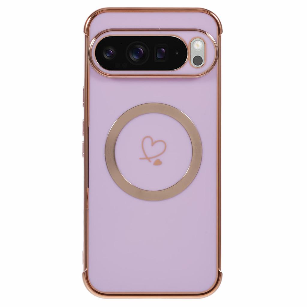 For Google Pixel 9 Pro XL Magnetic Case Electroplated TPU Phone Cover Hollow Love Hearts