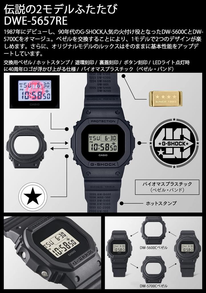 Relógio Masculino Casio G-SHOCK 40º Aniversário REMASTER BLACK SERIES DWE-5657RE-1JR com Peças de Reposição e Conjunto Caixa (Produto Oficial Japonês)
