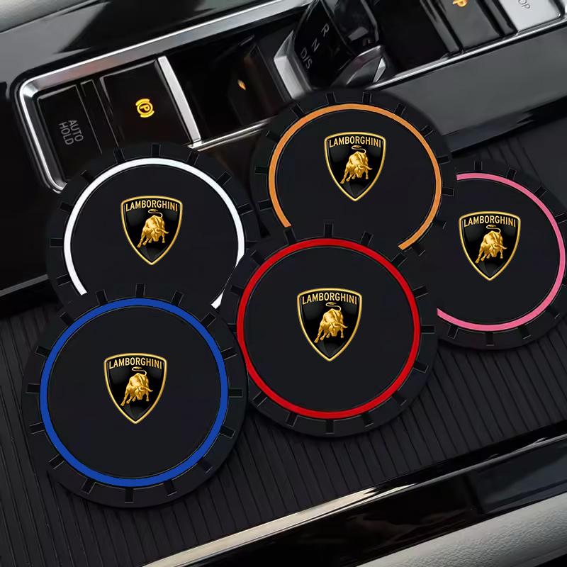 2PC Leather Interior Car Anti Slip Mat Coaster Car Water Cup Slot Accessory For Lamborghini Urus Huracan Aventador Premium