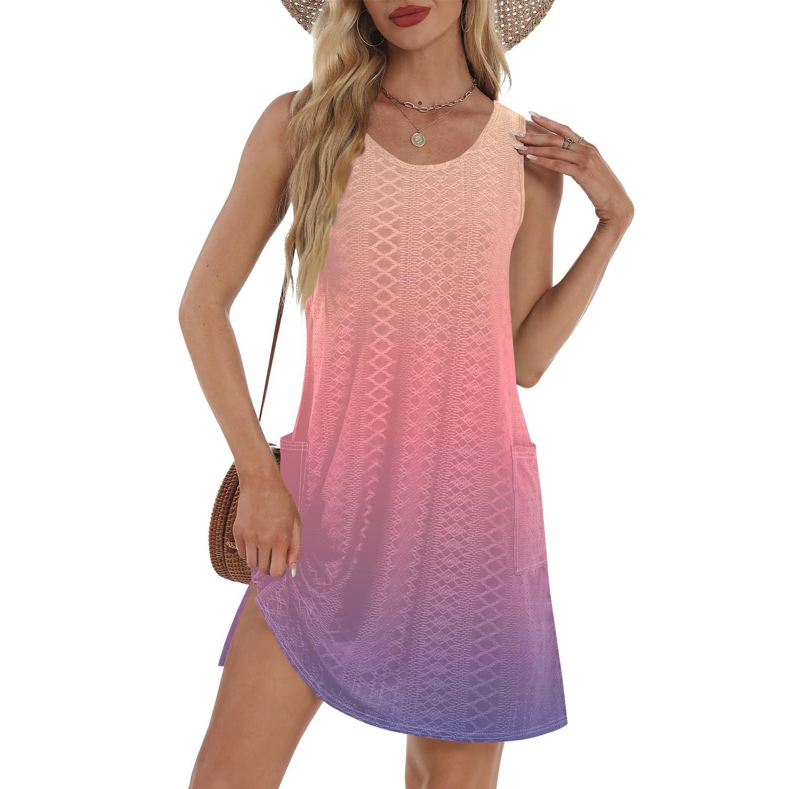 

Жіночий повсякденний сарафан з кишенями Літнє пляжне плаття в стилі бохо Футболки Сукня з V-подібним вирізом Вільні сукні-майки XXL рожевий