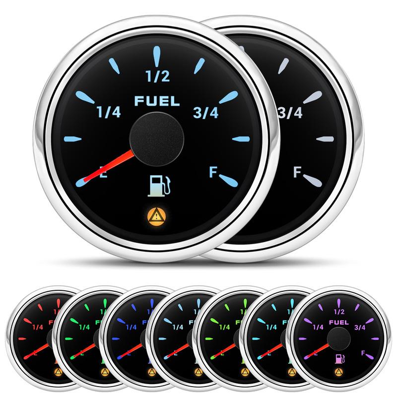 52mm Fuel Level Gauge With Alarm 7 Colors Backlight Pointer Oil Tank Meter 0-190Ohm For Auto Marine Boat Car 12V 24V Fuel Tank