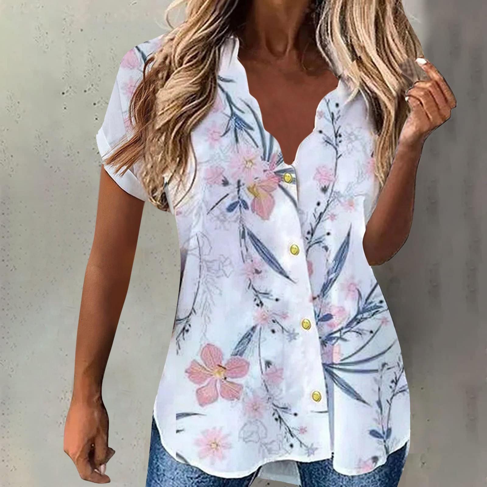 

(SU)Женская мода, повседневная летняя блузка с коротким рукавом и пуговицами, лето 2022 S розовый