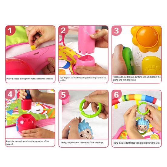 Baby Play Mat with Hanging Rattle Toy Light & Music Crawling Mat Kids Activity Gym Fitness Play Piano Game Blanket Early Educational Musical