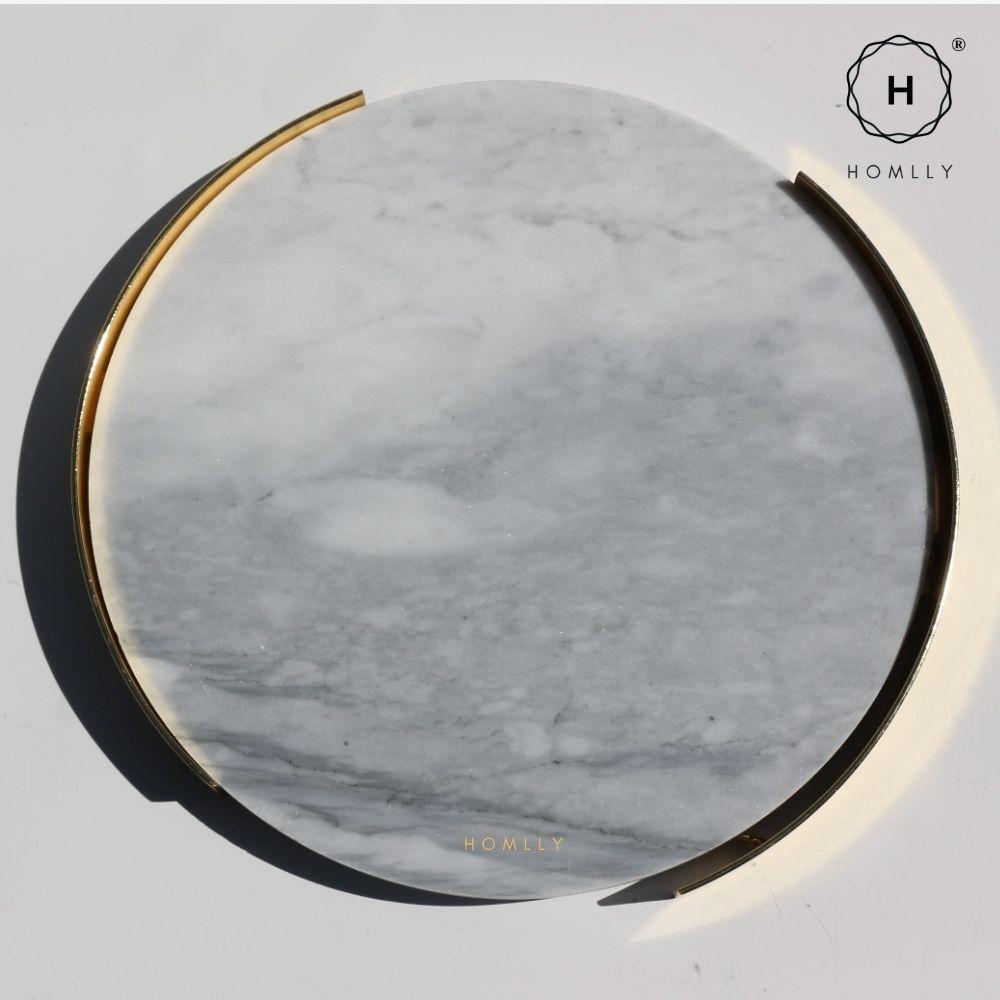 Homlly Round Rectangular Marble tray with Gold Brass Edge