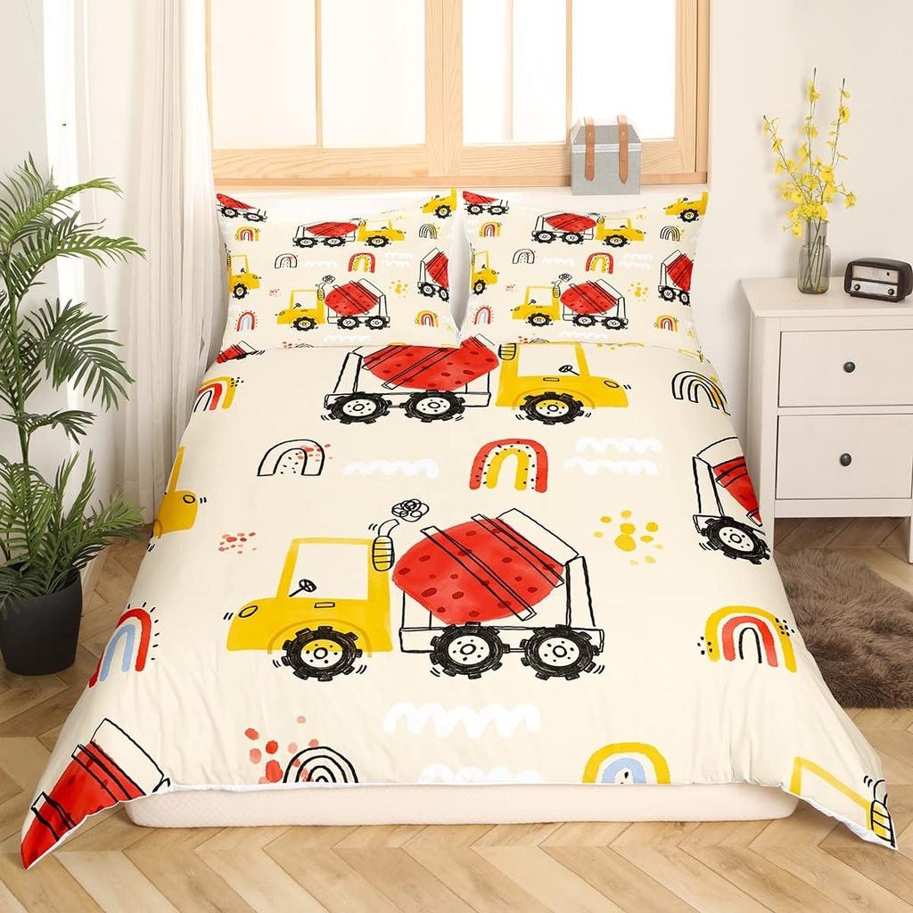 Cartoon Car King Queen Duvet Cover Colorful Transportations Bedding Set Cute Truck Train Sailboat Rocket Polyester Quilt Cover