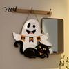 Wooden Hanging Sign for Front Door Cute White Ghost Hanger with Black Cat BOO Gift Halloween Party Banner, Waterproof Plaque Farmhouse Holiday