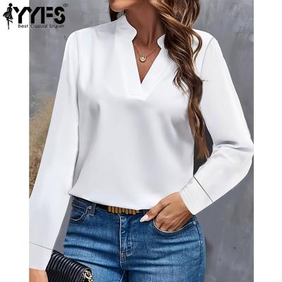 Chemisiers et chemises décontractés pour femmes, mode printemps-automne, couleur unie, imprimé, manches longues, col en v