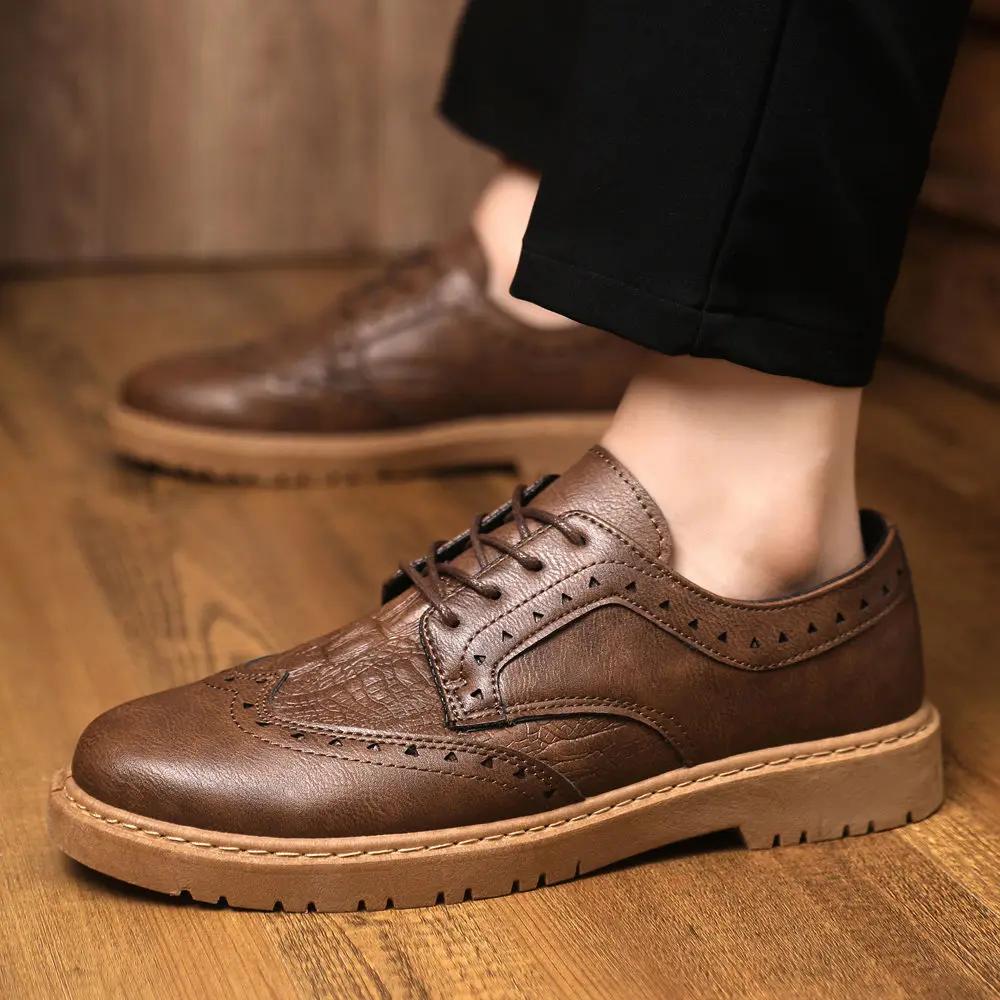 Man Casual Shoe Flat Round Toe Non Slip and Waterproof Leather Shoes for Men Social New In Promotion Shipping Free Designer Pu