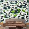 Cute Panda Pattern with Leaves & Backpacks Pattern Wall Hanging Tapestry Decorative Tapestry Home Decor for Bedroom and Living Room