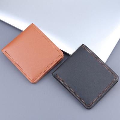 Minimalist PU Leather Men's Short Wallet Two-fold Large Capacity Retro Coin Purse Black Coffee ID Card Holder Men Women