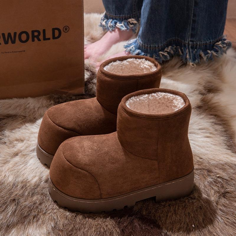 

Women s Large Size Soft Sole Winter Warm Non-slip Fur One Big Head Snow Boots Padded Lined Ankle Boots Non-slip Sports Cotton Boots Bread Shoes 40/41 темно-коричневого