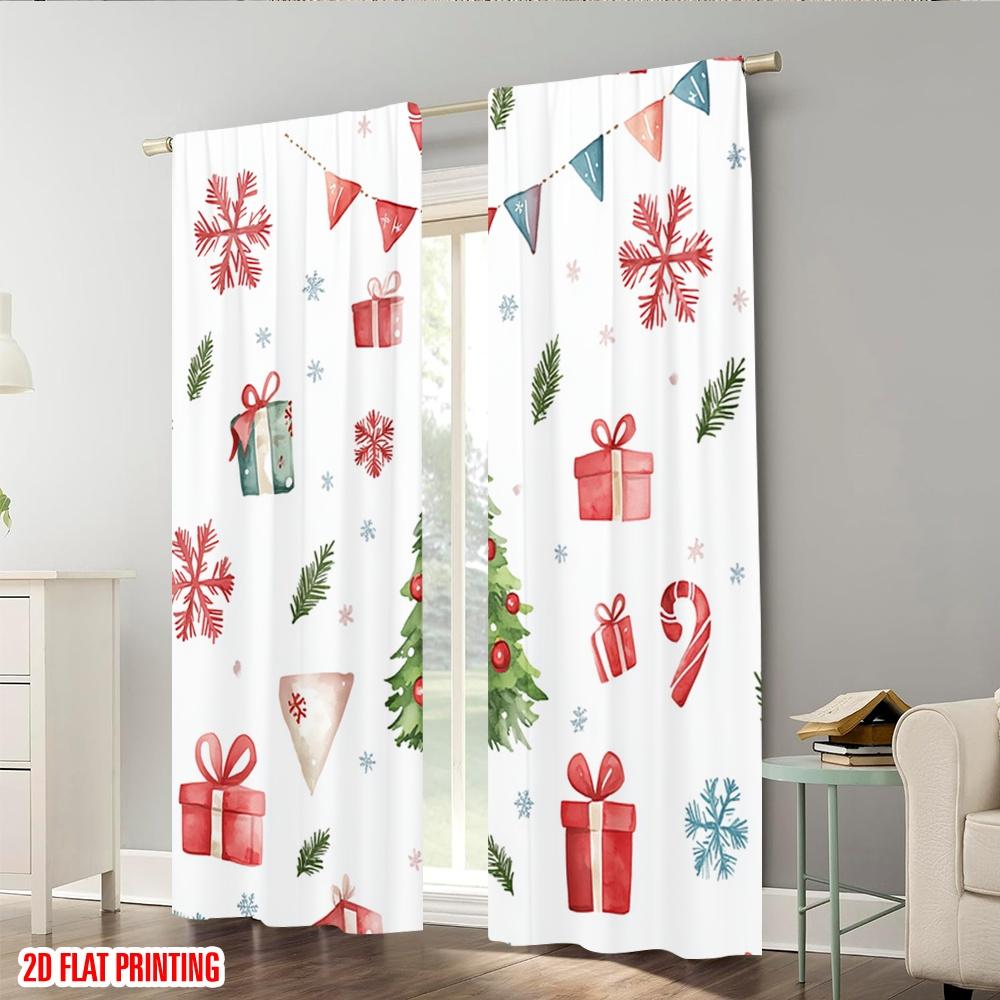 Plane Printing Popular Curtain Panels Christmas Tree Gift Snowflake Garland Polyester Fabric Without Rod Outdoor Curtains Set Of 2 Made