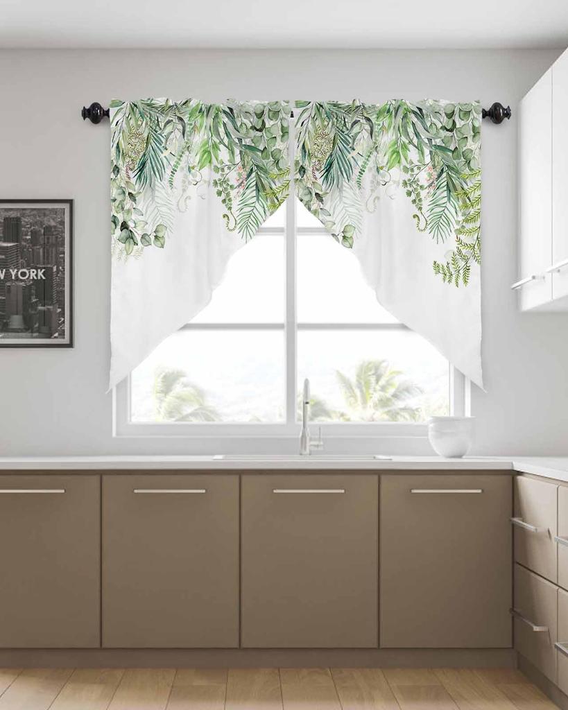 Valance Curtain Green Leaves Swag Kitchen Watercolor Botanical Living Room Bedroom Decorative Small Curtains Polyester With Rod Pocket Great Decor