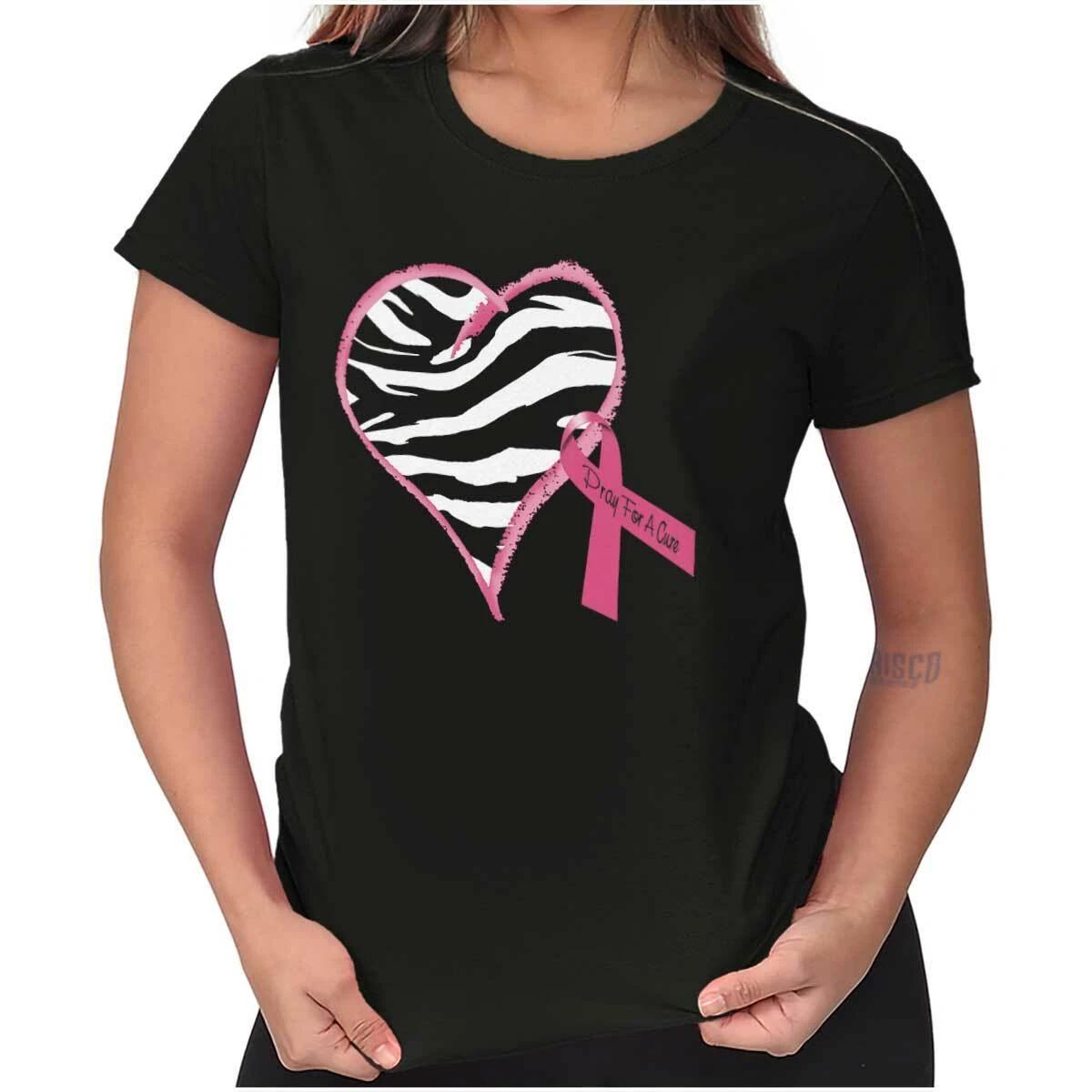 Zebra Print Heart Breast Cancer Awareness Womens Top Junior Graphic Tee XXXXL