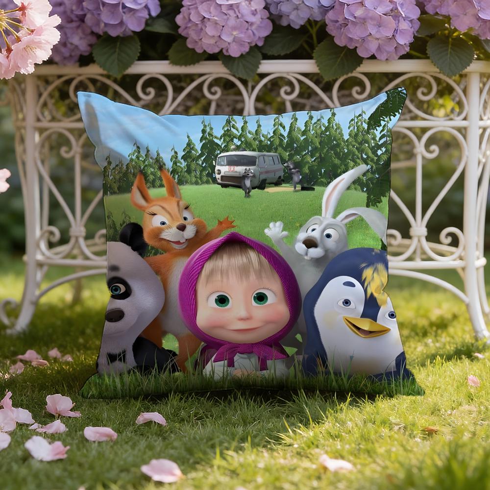 Cute M-Masha And The B-Bear Cushion Cover Home & Car Dual-Scene Pillow Cover: Reversible For Premium Comfort