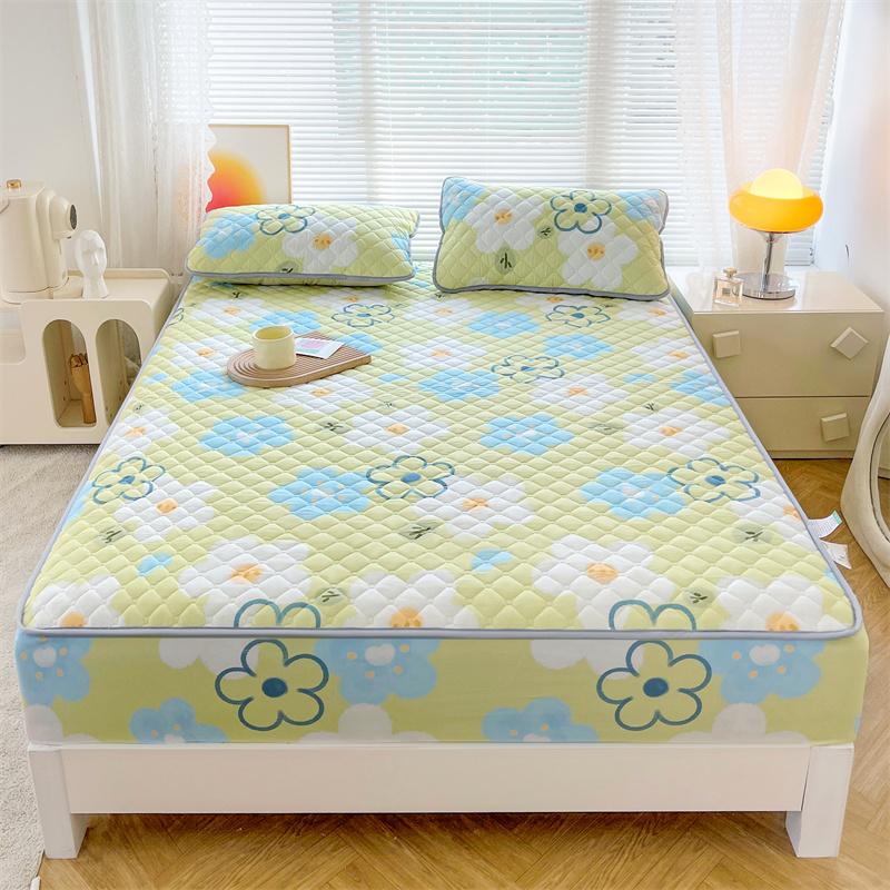 Floral Fitted Sheet Queen Size Bed Cover Thicken Bedsheet Quilted Mattress Protector Tampa De Colchão (Pillowcase Need Order)