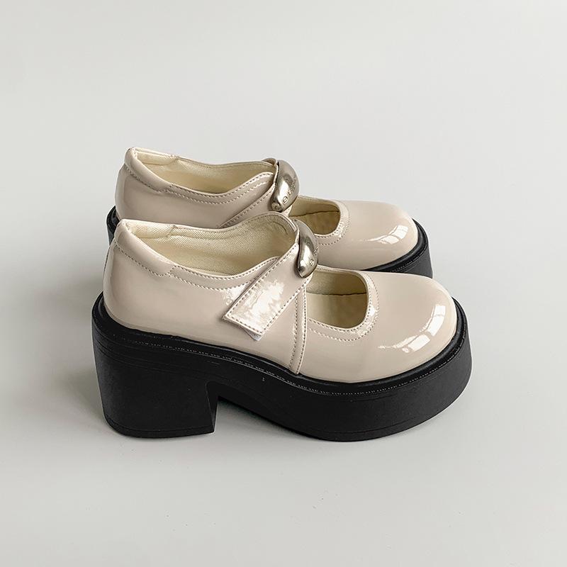 

Black British style with skirt, high heels and small leather shoes for women s 2025 new spring versatile height-increasing Mary Jane single shoes 39 белый