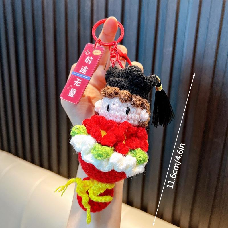 Crochet Doctor Hat Keychain Graduation Gifts Handmade Crochet Keychains Hook Woven Pendant for Backpack Bag Accessories