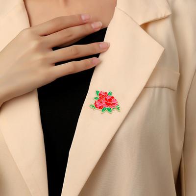 Brooch Pin Vibrant Color Peony Flower Leaves Shape Badge Clothing Decoration Sweaters Hats Bags Accessory