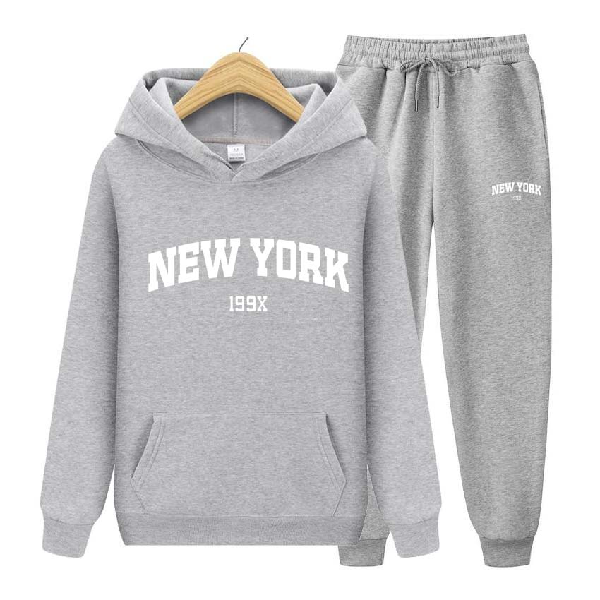 Trainingsanzug 2-teiliges Set 199X New York Print Sweatshirt Hoodies Sweatshirt + Hosenanzug Hoodie Sportbekleidung Jogging Herren-Sets