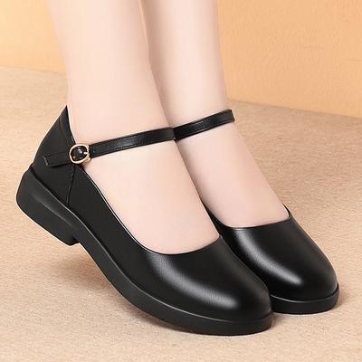 Chaussures de travail à semelle souple pour femmes Chaussures simples noires One-Liner Boucle plate Bout rond plat Chaussures de travail en cuir pour femmes Chaussures pour mère