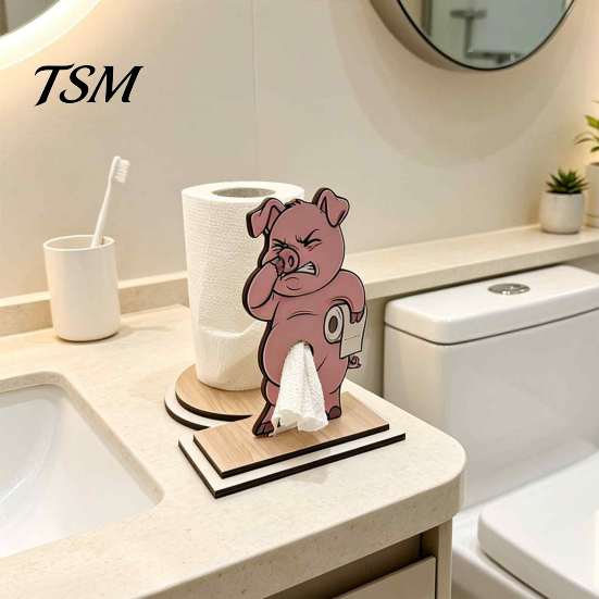 Novelty Bathroom Decor Roll Paper Holder, Creative Animal Shape Dispenser, Vertical Stable Tissue Sustainable Wood Stand Rack, Solid for Kitchen