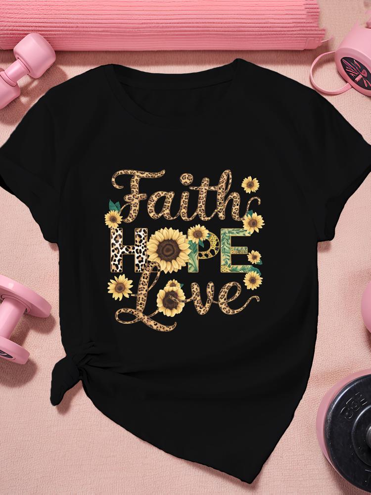 Faith Hope Love Women's Sports Short Sleeve T-Shirt Harajuku Sleeve Casual T-shirt Clothing Street Tops Tees Aesthetic Clothes
