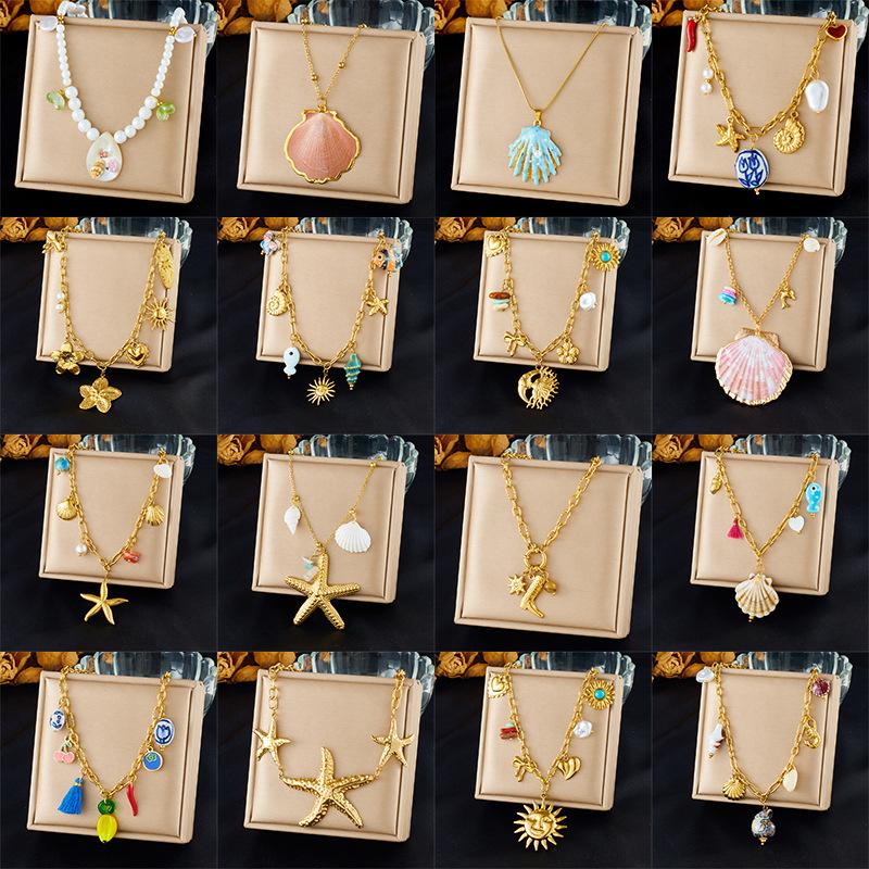 Fashion Vacation Premium Multi Element Ocean Creature Pendant Shell Starfish Sun Necklace