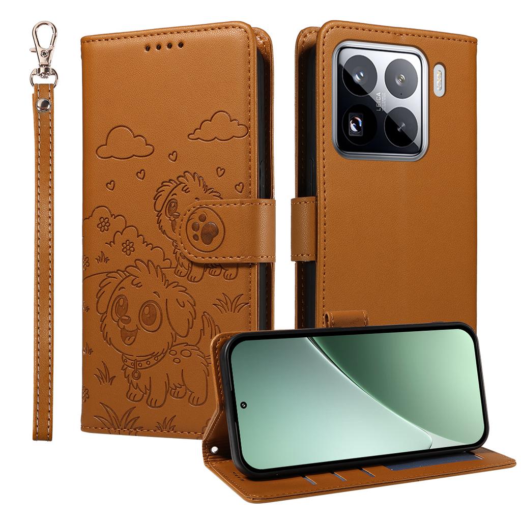 For Xiaomi 15 Pro Case RFID Blocking Imprint Dog Pattern PU Leather Phone Cover with Wrist Strap