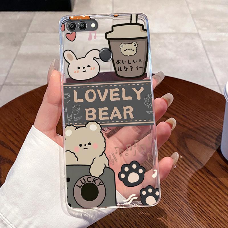Jelly Casing For Huawei Y9 2018 / Enjoy 8 Plus Fundas Capa Clear Silicone Soft TPU Back Cover Cute Cat Rabbit Protective Case