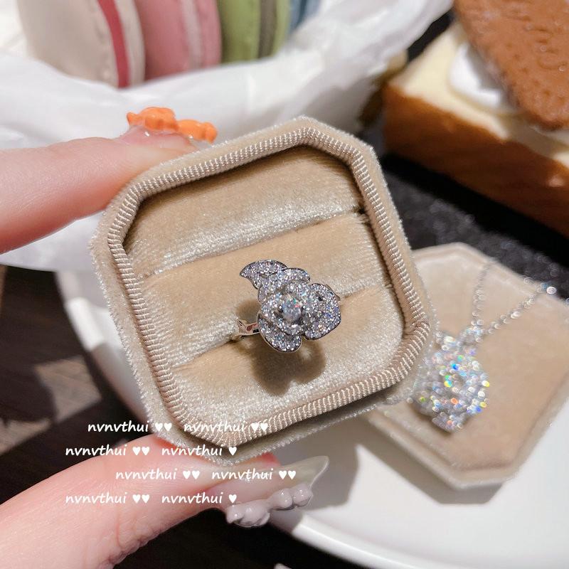 

Schubert Rose Gemstone Ring, Designer Plated 18K Golden Mountain Camellia Zircon Necklace, Retro Stud Earring Set.