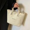 Solid Color Canvas Tote Bag Large Capacity Cloth Shoulder Bag Casual Shopping Handbag  Men