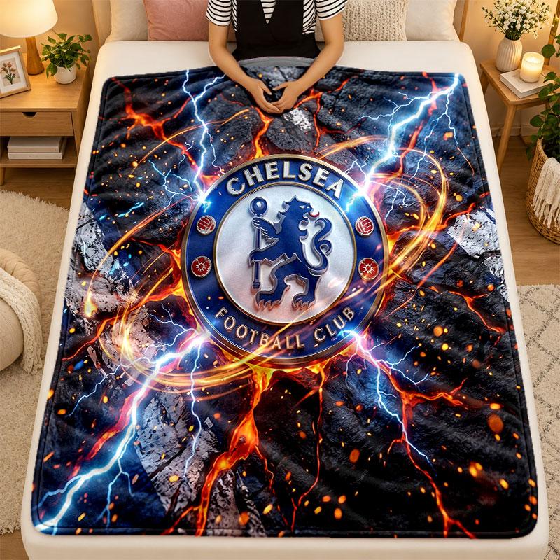 Flannel BlanketChelsea FC Warm Soft Throw Blanket for Indoor Sofa Bed Living Room Use