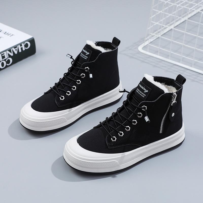 

[Customized] Q905 velvet zipper casual shoes women s platform women s shoes 2025 new high-top cotton shoes are versatile in winter 40