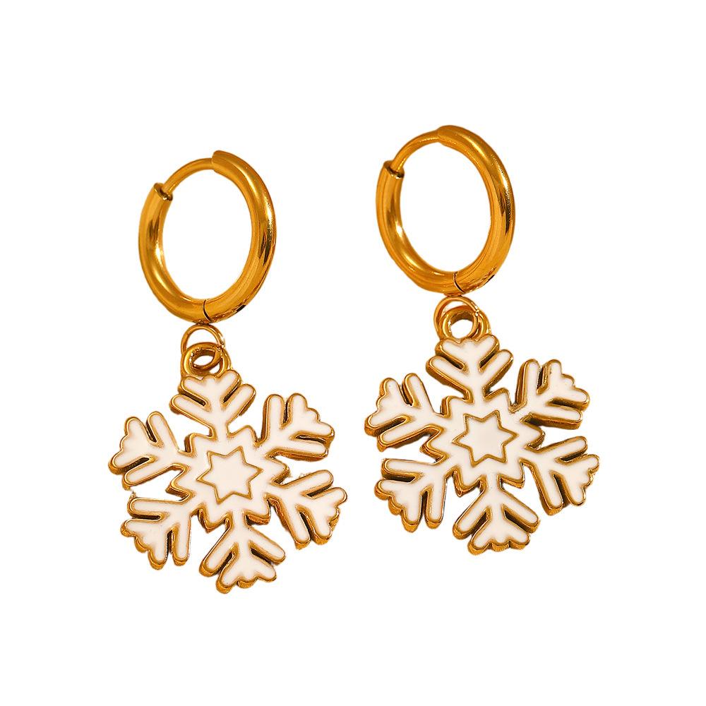 Festive Christmas Earrings: Snowflake, Tree & Santa Claus Stainless Steel Ear Cuffs with Drip Oil