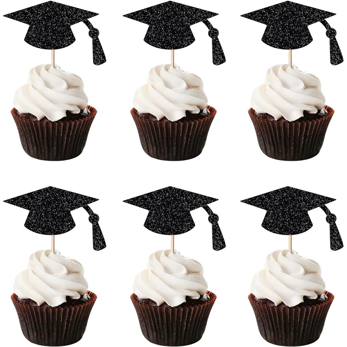 Graduation Season School Classroom Party Cake Plug Decoration Graduation Masters Cap Baking Cake Plug Graduate Doctor Hat Small Stick [Black]