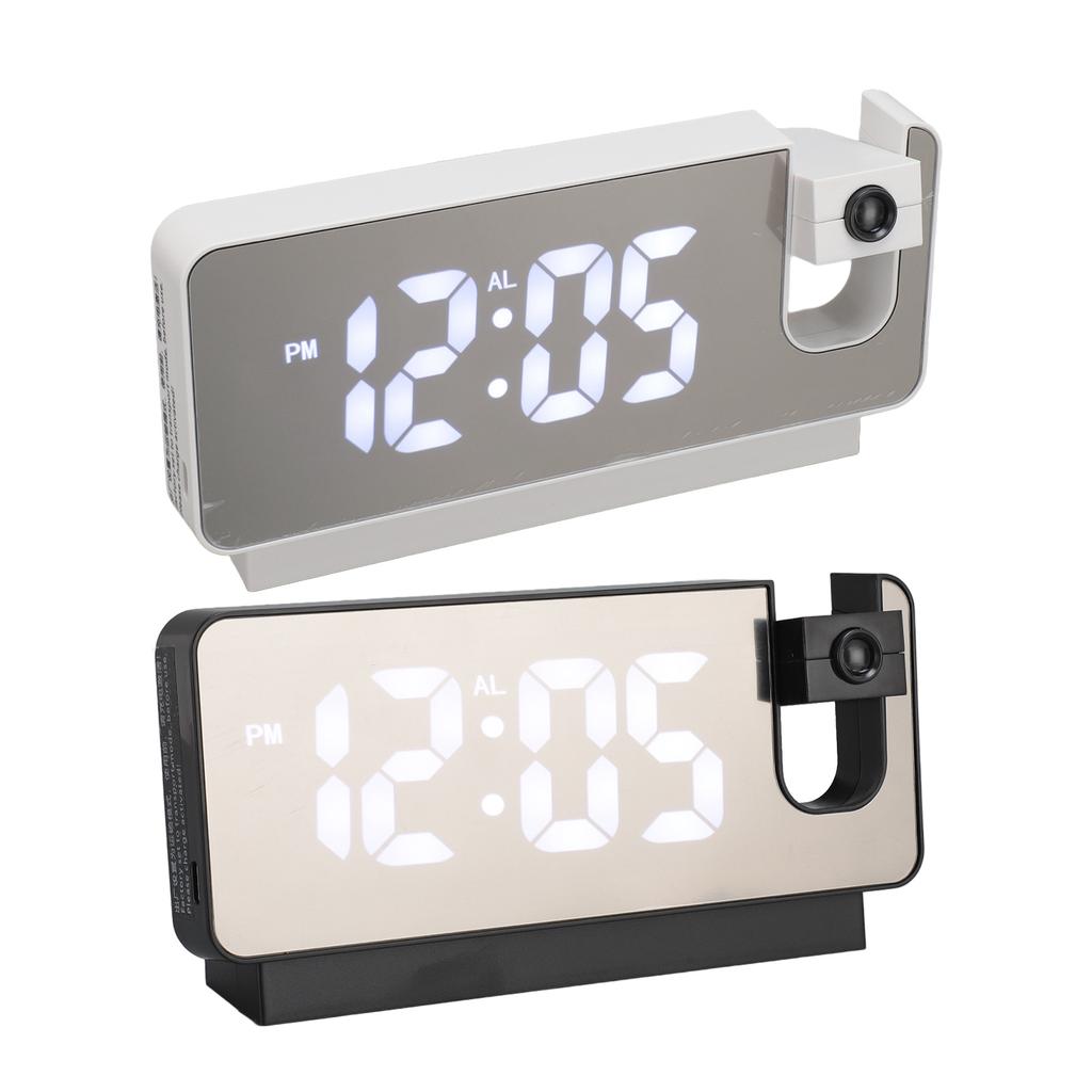 Projection Alarm Clock USB Rechargeable White Light Snooze Function Adjustable Brightness LED Mirror