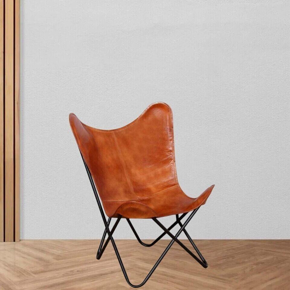 Handmade Butterfly Chair Real Leather Brown Hide Sleeper Seat Lounge