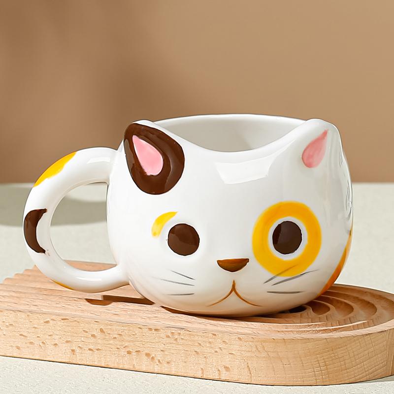 430ml Cartoon Cat Ceramic Mug With Spoon Creative Cute Coffee Milk Tea Breakfast Cup Drinkware Novelty Gifts