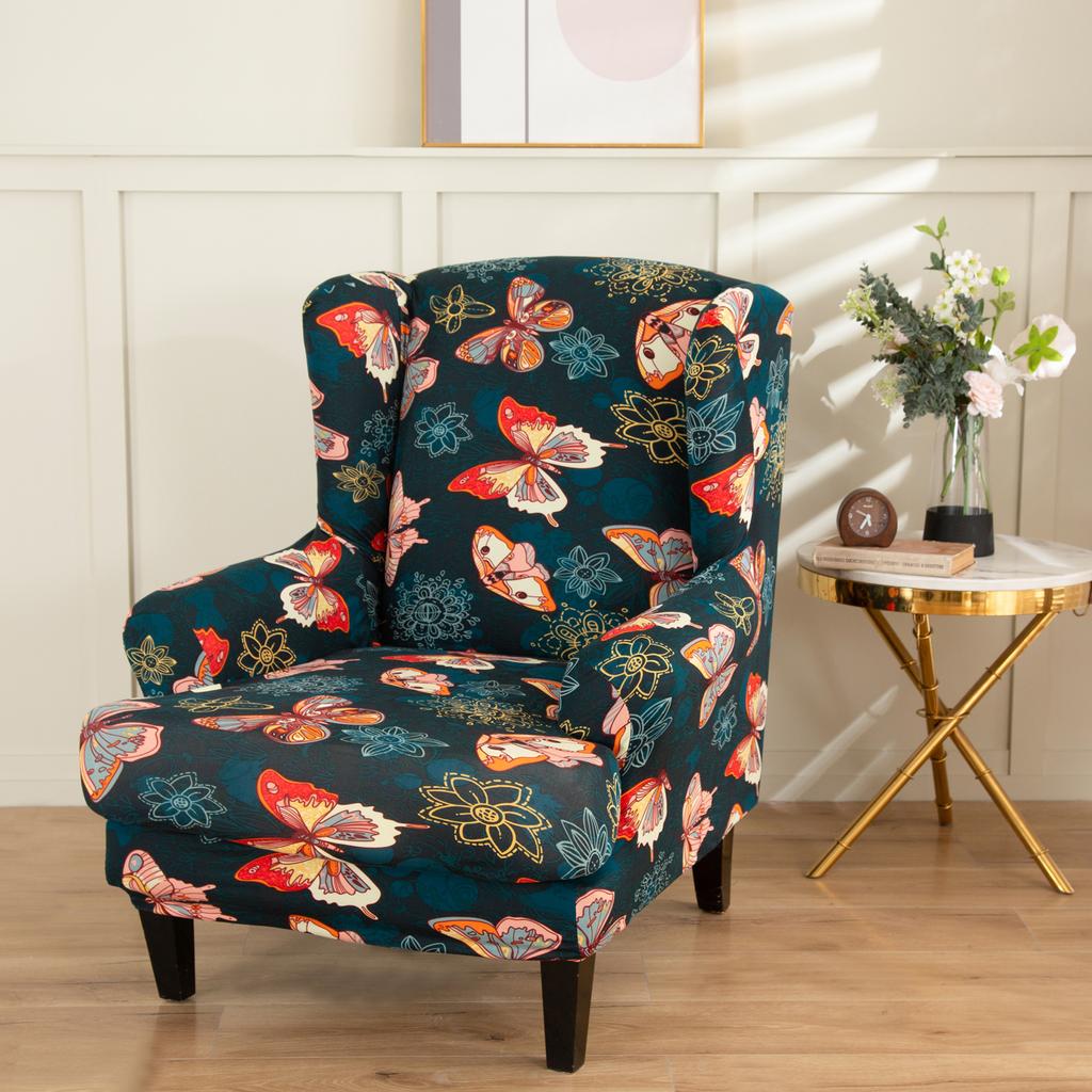 Stretch Spandex Wing Chair Cover Elastic Relax Armchair Slipcovers Wingback Sofa Protector with Seat Cushion Cover Home Decor