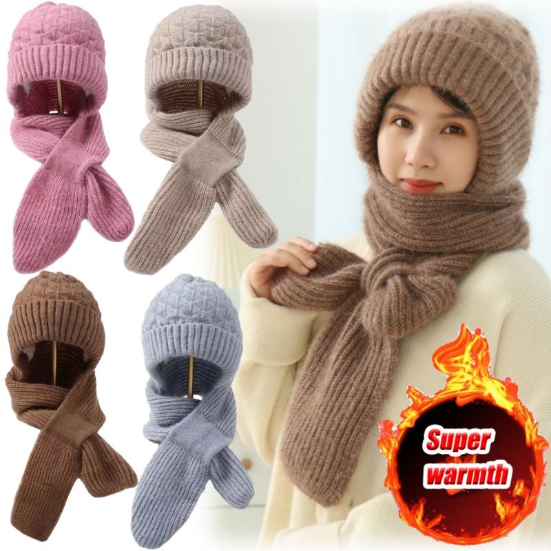 Windproof Thermal Ear Flap Hat with Detachable Scarf Winter Warm Fleece Lined Trapper Cap for Women Outdoor Snow Sports