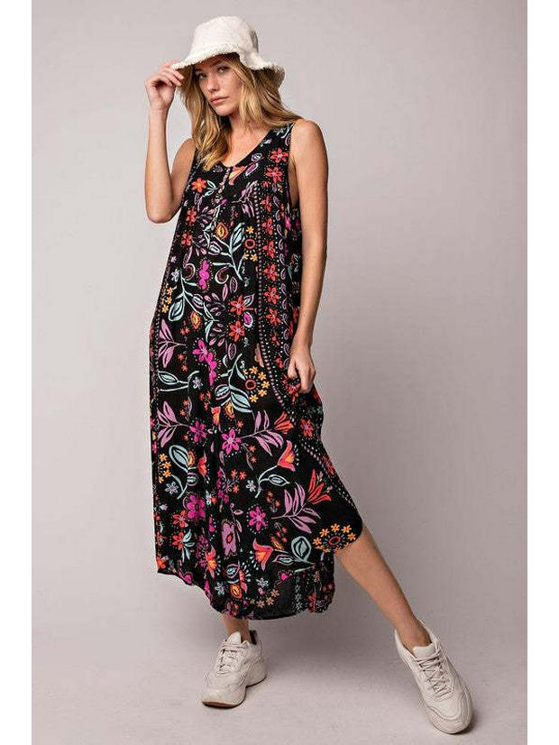 2024 Summer Retro Print Loose Sleeveless Women's Jumpsuit