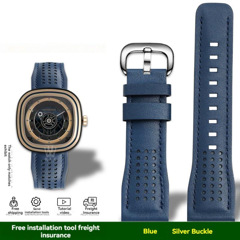 New Style Cowhide Fridays Bracelet For Seven On Friday Watch T1/06/01/t2/t3 Series Calfskin Green Brown Blue Watch Strap 26mm