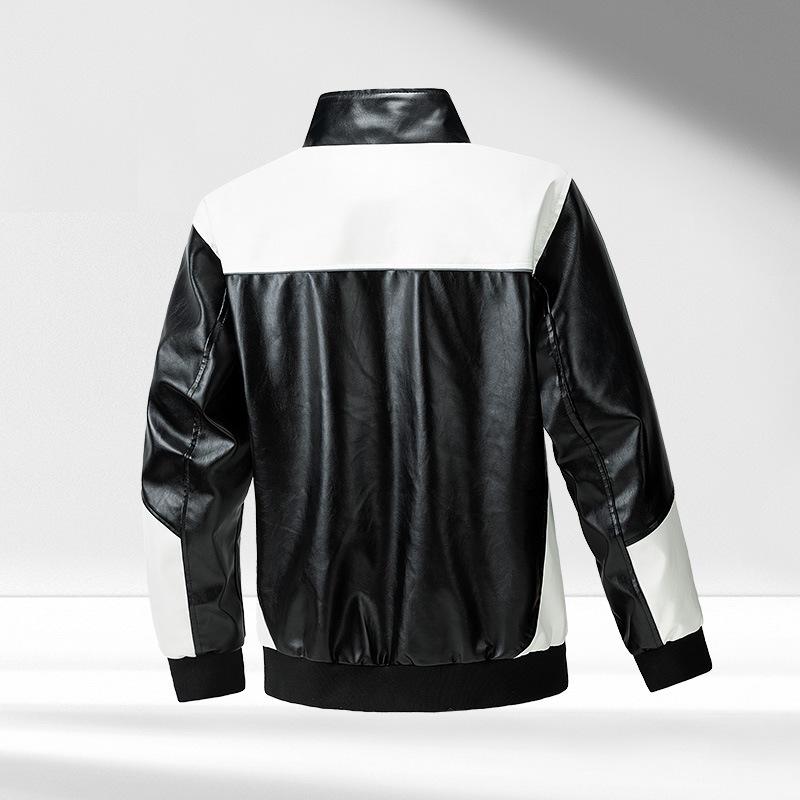 New PU leather men's stand-up collar leather jacket trendy men's casual jacket trendy jacket loose motorcycle clothes