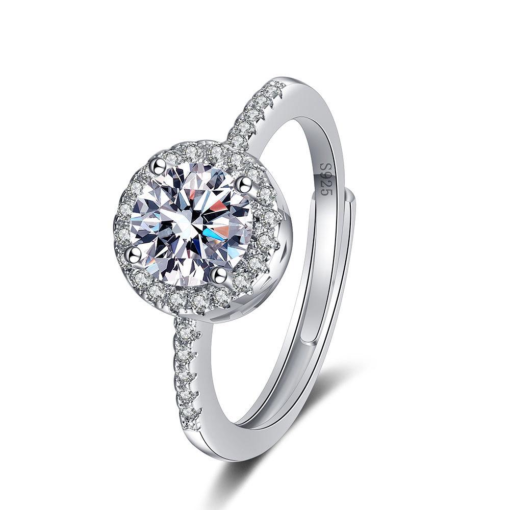 1 Carat Moissanite Diamond Ring For Women 4 Prong Setting Round Cut Adjustable Band Couple Jewelry
