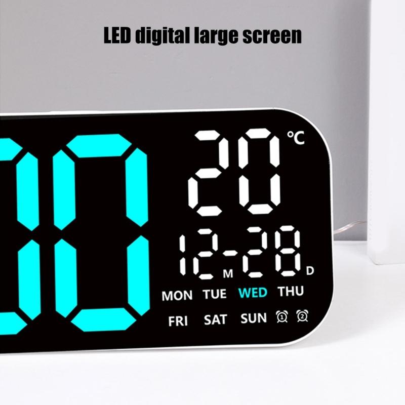 Large LED Digital Wall Clock with Remote Control Date Week Temperature Display Auto Dimming for Living Room Bedroom